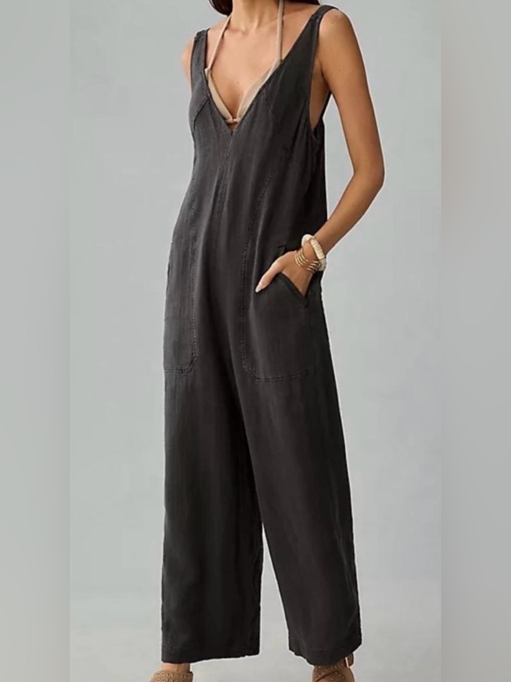 Anthropologie Pilcro Charcoal Wide-Leg Linen Jumpsuit Women’s Size Small